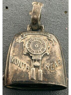Vintage Sterling Silver Baby Birth Record Bell Pendant Rattle Month Year Charm 1